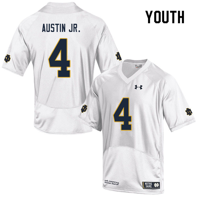 Youth NCAA Notre Dame Fighting Irish #4 Kevin Austin Jr. Stitched College Under Armour Authentic White Football Jersey CP10R51DR